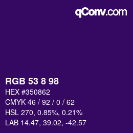カラーコード: RGB 53 8 98 | qconv.com
