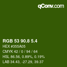 カラーコード: RGB 53 90.8 5.4 | qconv.com