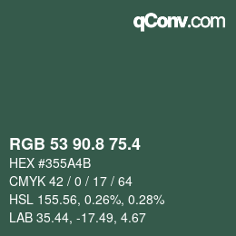 カラーコード: RGB 53 90.8 75.4 | qconv.com