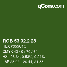 カラーコード: RGB 53 92.2 28 | qconv.com