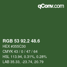 カラーコード: RGB 53 92.2 48.6 | qconv.com
