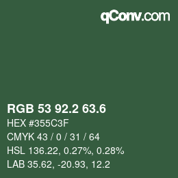 カラーコード: RGB 53 92.2 63.6 | qconv.com