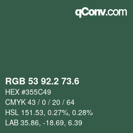 カラーコード: RGB 53 92.2 73.6 | qconv.com