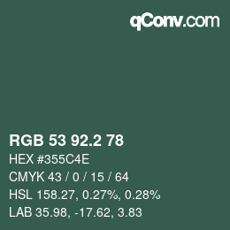 カラーコード: RGB 53 92.2 78 | qconv.com