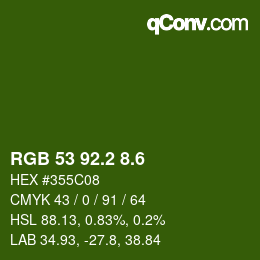 カラーコード: RGB 53 92.2 8.6 | qconv.com