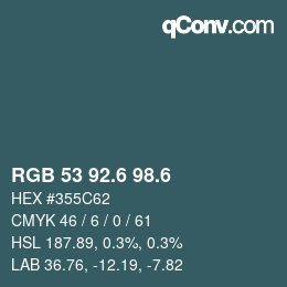 カラーコード: RGB 53 92.6 98.6 | qconv.com