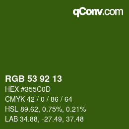 カラーコード: RGB 53 92 13 | qconv.com