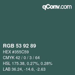 カラーコード: RGB 53 92 89 | qconv.com