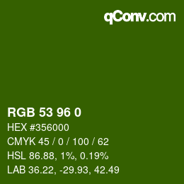 Color code: RGB 53 96 0 | qconv.com