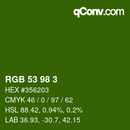 カラーコード: RGB 53 98 3 | qconv.com