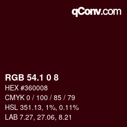 カラーコード: RGB 54.1 0 8 | qconv.com