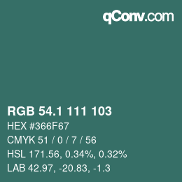 Farbcode: RGB 54.1 111 103 | qconv.com