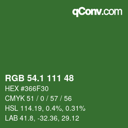 カラーコード: RGB 54.1 111 48 | qconv.com