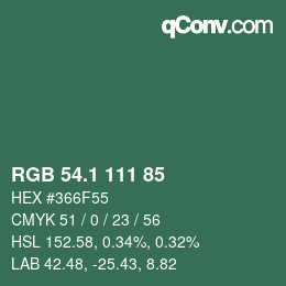 カラーコード: RGB 54.1 111 85 | qconv.com