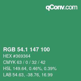 カラーコード: RGB 54.1 147 100 | qconv.com