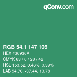 カラーコード: RGB 54.1 147 106 | qconv.com