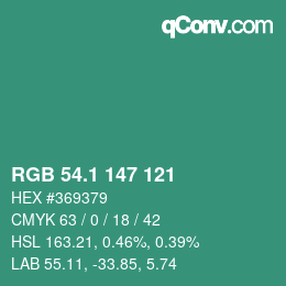 カラーコード: RGB 54.1 147 121 | qconv.com