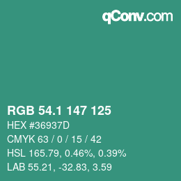 カラーコード: RGB 54.1 147 125 | qconv.com