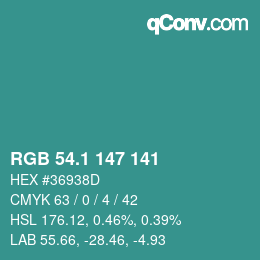 Color code: RGB 54.1 147 141 | qconv.com