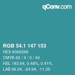 カラーコード: RGB 54.1 147 153 | qconv.com