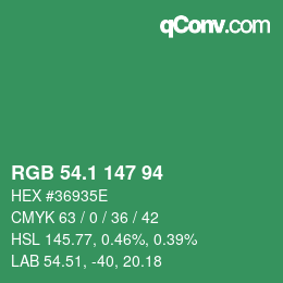 カラーコード: RGB 54.1 147 94 | qconv.com