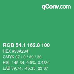 カラーコード: RGB 54.1 162.8 100 | qconv.com