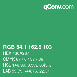 カラーコード: RGB 54.1 162.8 103 | qconv.com