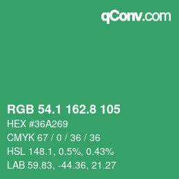 カラーコード: RGB 54.1 162.8 105 | qconv.com