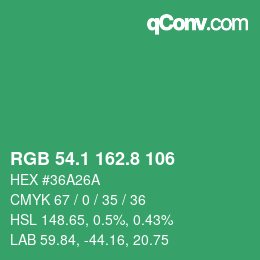 カラーコード: RGB 54.1 162.8 106 | qconv.com
