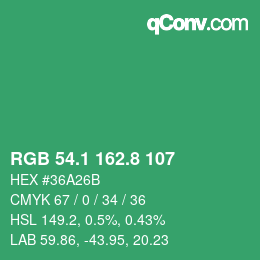 カラーコード: RGB 54.1 162.8 107 | qconv.com