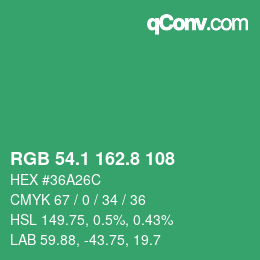 カラーコード: RGB 54.1 162.8 108 | qconv.com
