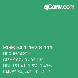 カラーコード: RGB 54.1 162.8 111 | qconv.com
