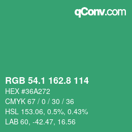 カラーコード: RGB 54.1 162.8 114 | qconv.com