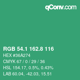 カラーコード: RGB 54.1 162.8 116 | qconv.com