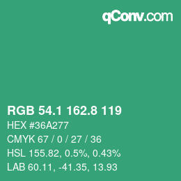 カラーコード: RGB 54.1 162.8 119 | qconv.com