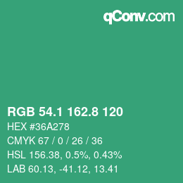 カラーコード: RGB 54.1 162.8 120 | qconv.com