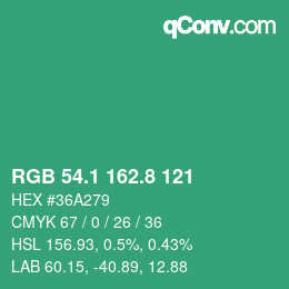 カラーコード: RGB 54.1 162.8 121 | qconv.com