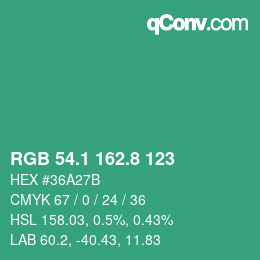 カラーコード: RGB 54.1 162.8 123 | qconv.com