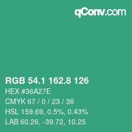 カラーコード: RGB 54.1 162.8 126 | qconv.com