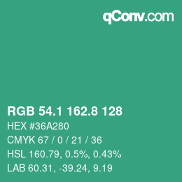 カラーコード: RGB 54.1 162.8 128 | qconv.com