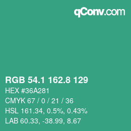 カラーコード: RGB 54.1 162.8 129 | qconv.com