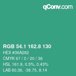 カラーコード: RGB 54.1 162.8 130 | qconv.com