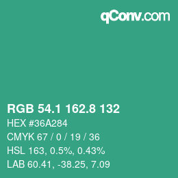 カラーコード: RGB 54.1 162.8 132 | qconv.com