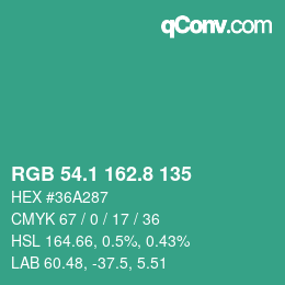 Color code: RGB 54.1 162.8 135 | qconv.com