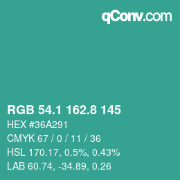 Color code: RGB 54.1 162.8 145 | qconv.com