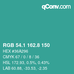 Color code: RGB 54.1 162.8 150 | qconv.com