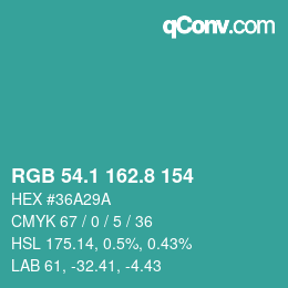 Color code: RGB 54.1 162.8 154 | qconv.com