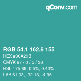 Código de color: RGB 54.1 162.8 155 | qconv.com