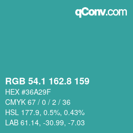 Color code: RGB 54.1 162.8 159 | qconv.com