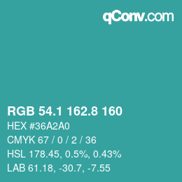 Farbcode: RGB 54.1 162.8 160 | qconv.com